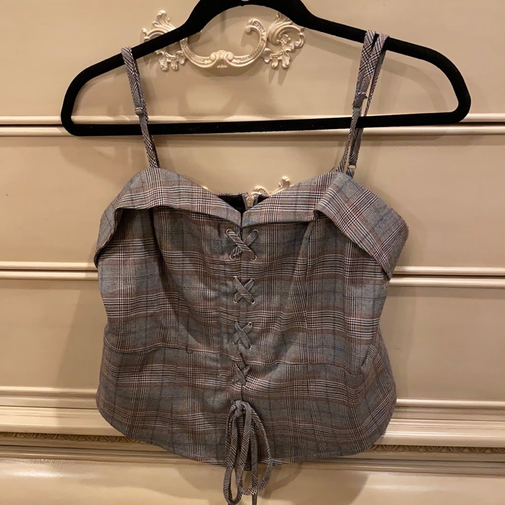 Plaid lace-up tank top